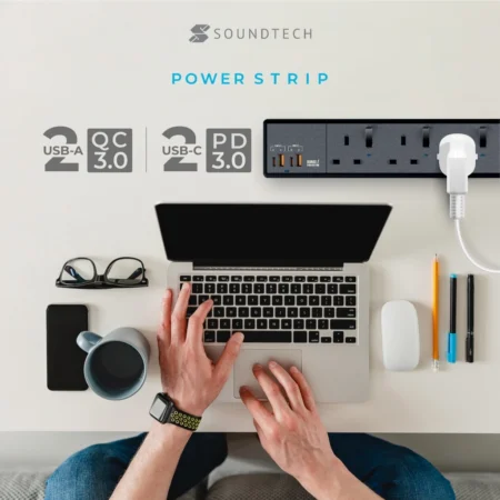 SOUNDTEOH Power Extension Cable Socket with USB + Type-C 5 Years Warranty
